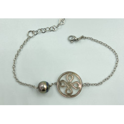bracelet nacre ajourée et perle de tahiti